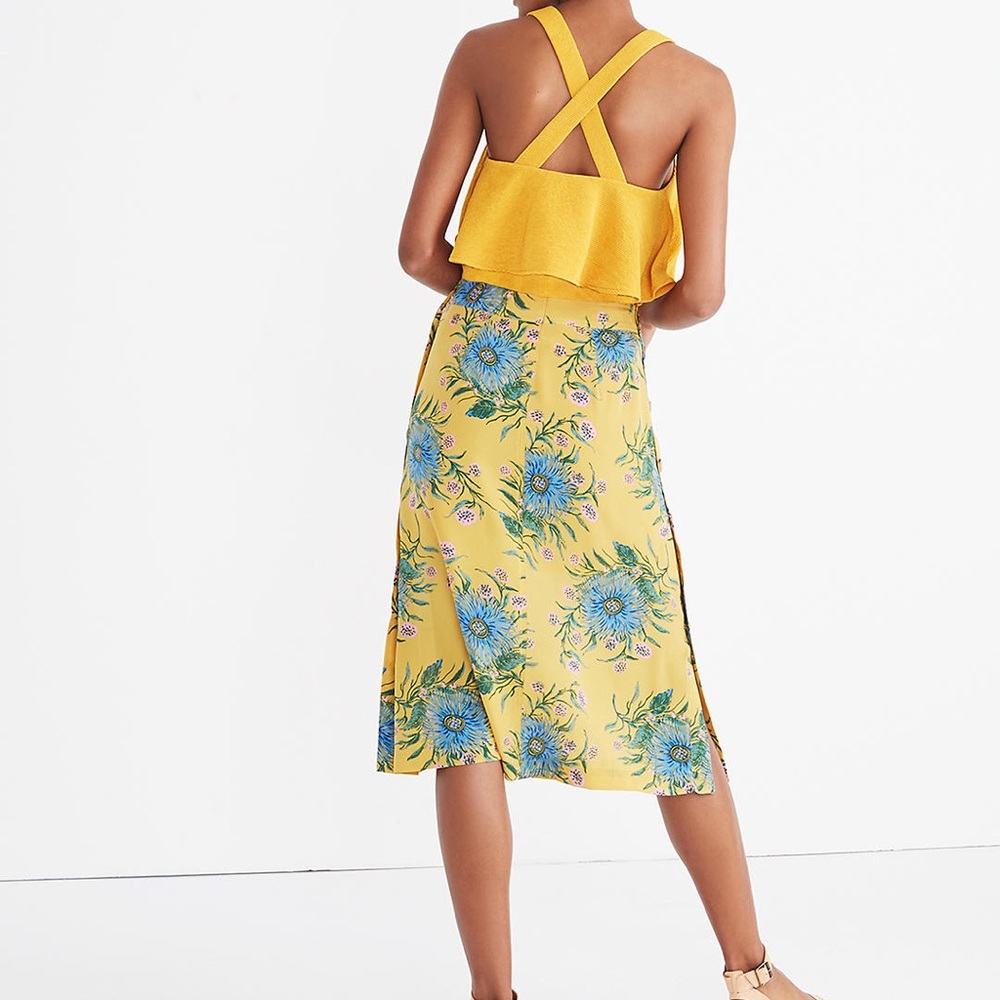 Madewell Silk Side-Button Skirt in Painted Blooms
